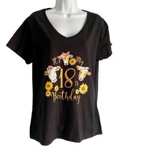 Its My 18th Birthday Graphic Tee Shirt with Flowers and Cows Large NEW